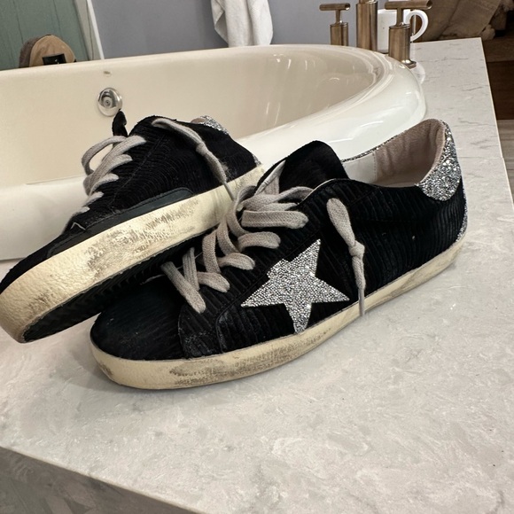 Golden Goose Black Sneakers with Glittering Silver Star - Picture 1 of 3